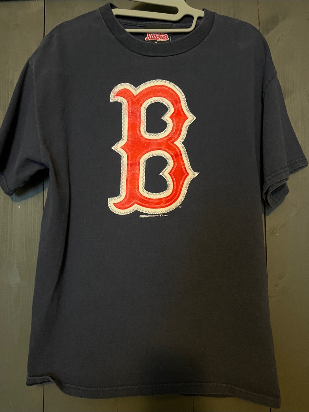 Stitches Navy Short Sleeve Tee with Red 'B' Graphic